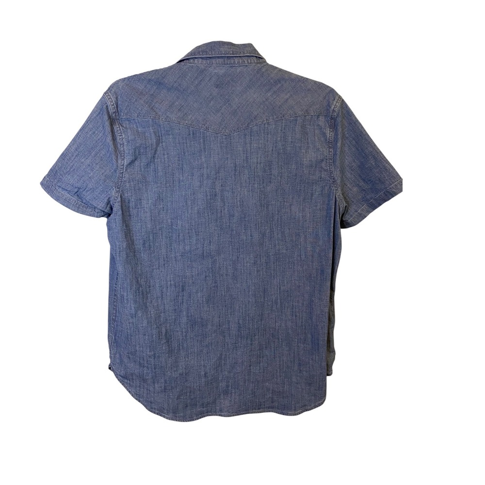 Lucky Brand Mens Blue Denim Western Snap Short Sleeve Shirt Classic Fit Large - Picture 2 of 6